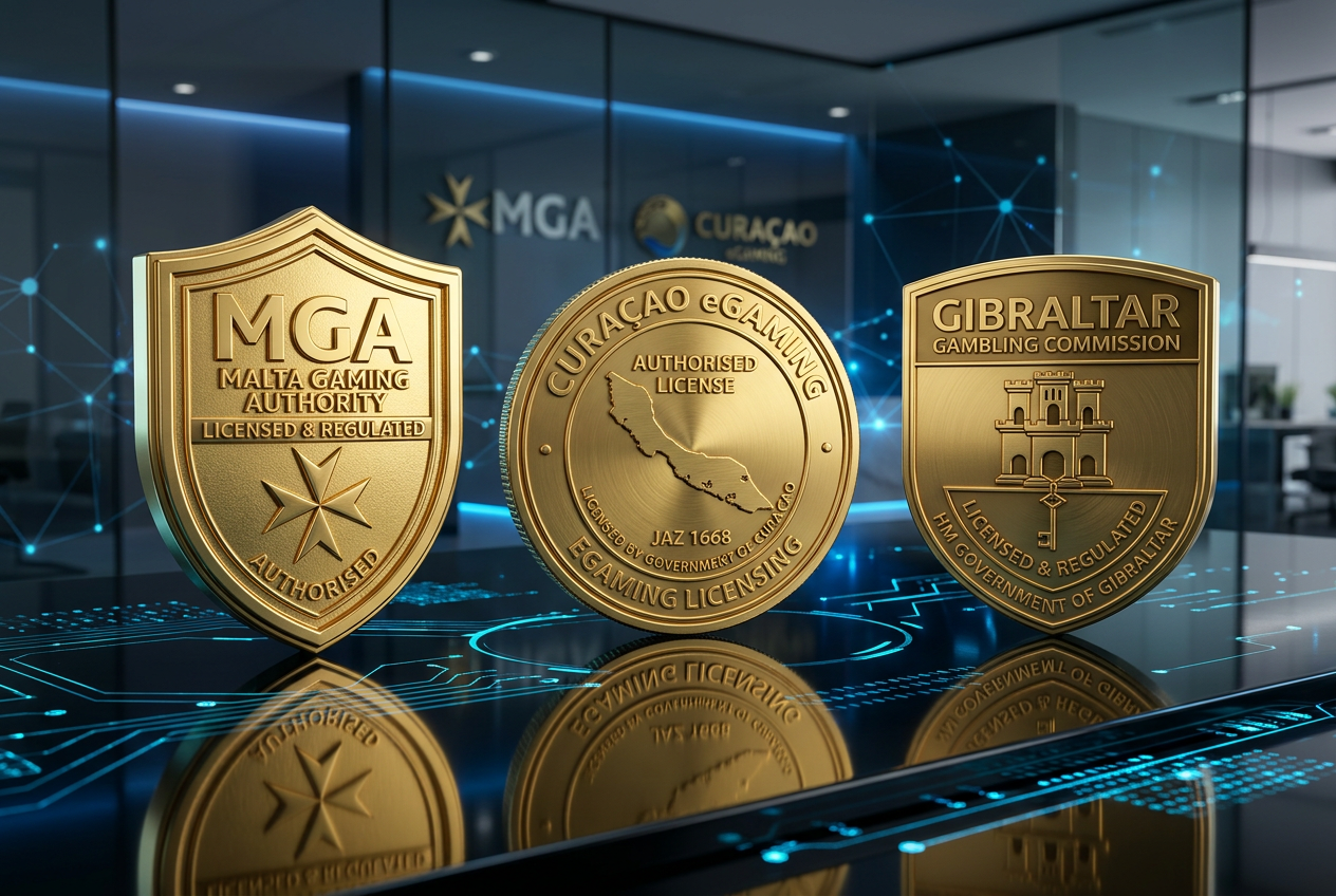 Symbolic representations of international gaming licenses and security seals